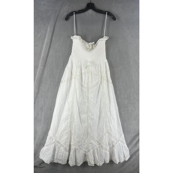 Free People Hi Hello Stocked Lace Trim Midi Dress Size Medium White Strapless - Picture 2 of 12